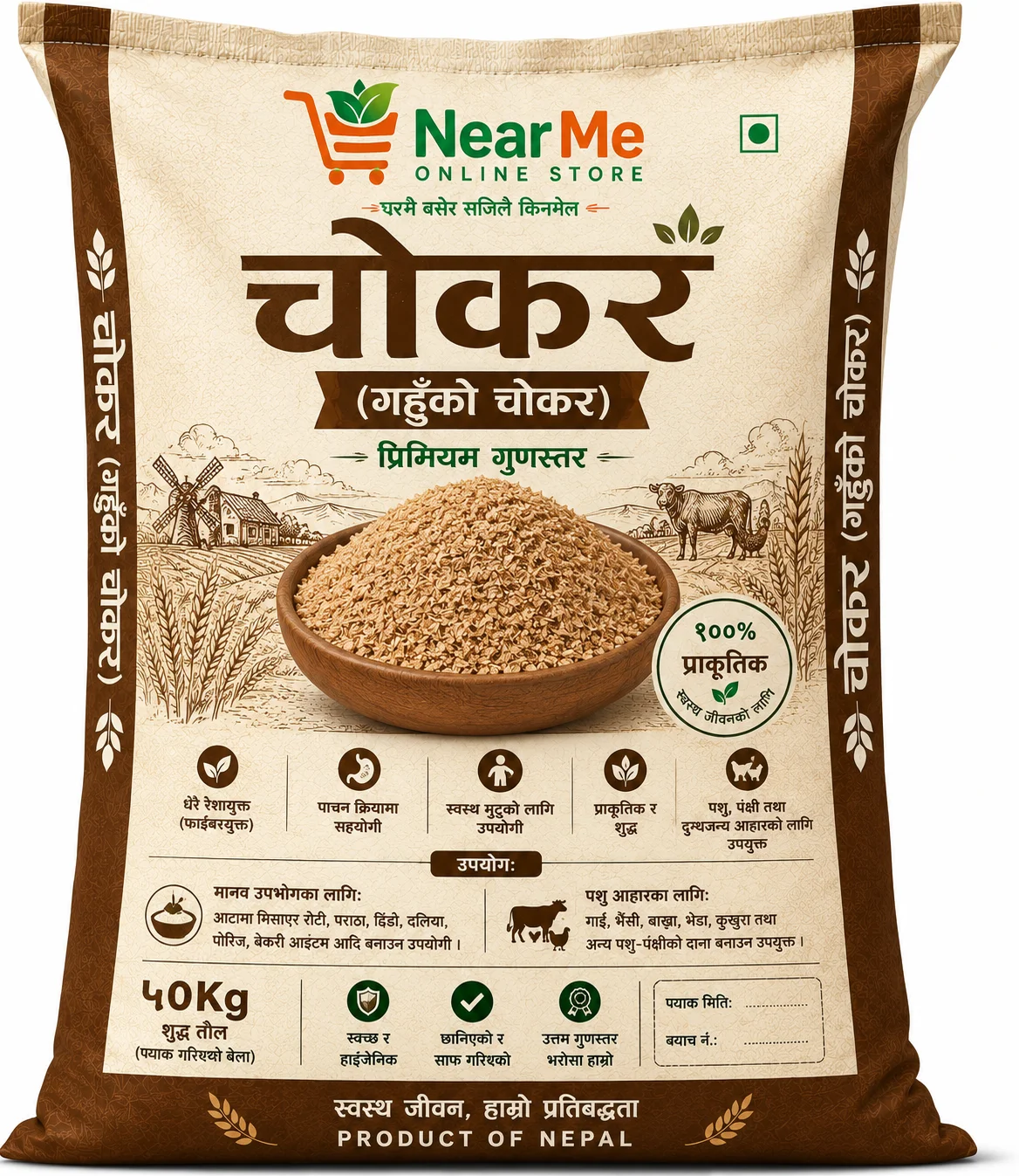 40KG Chokar (Wheat Bran) Online in Nepal | Premium Wheat Bran | चोकर | Buy Fresh Bran from Near Me