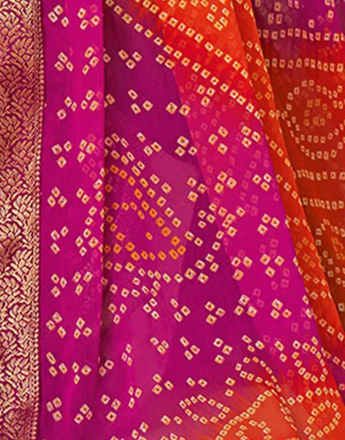 Women's Chiffon Bandhani Printed Saree With Unstitched Blouse image 5