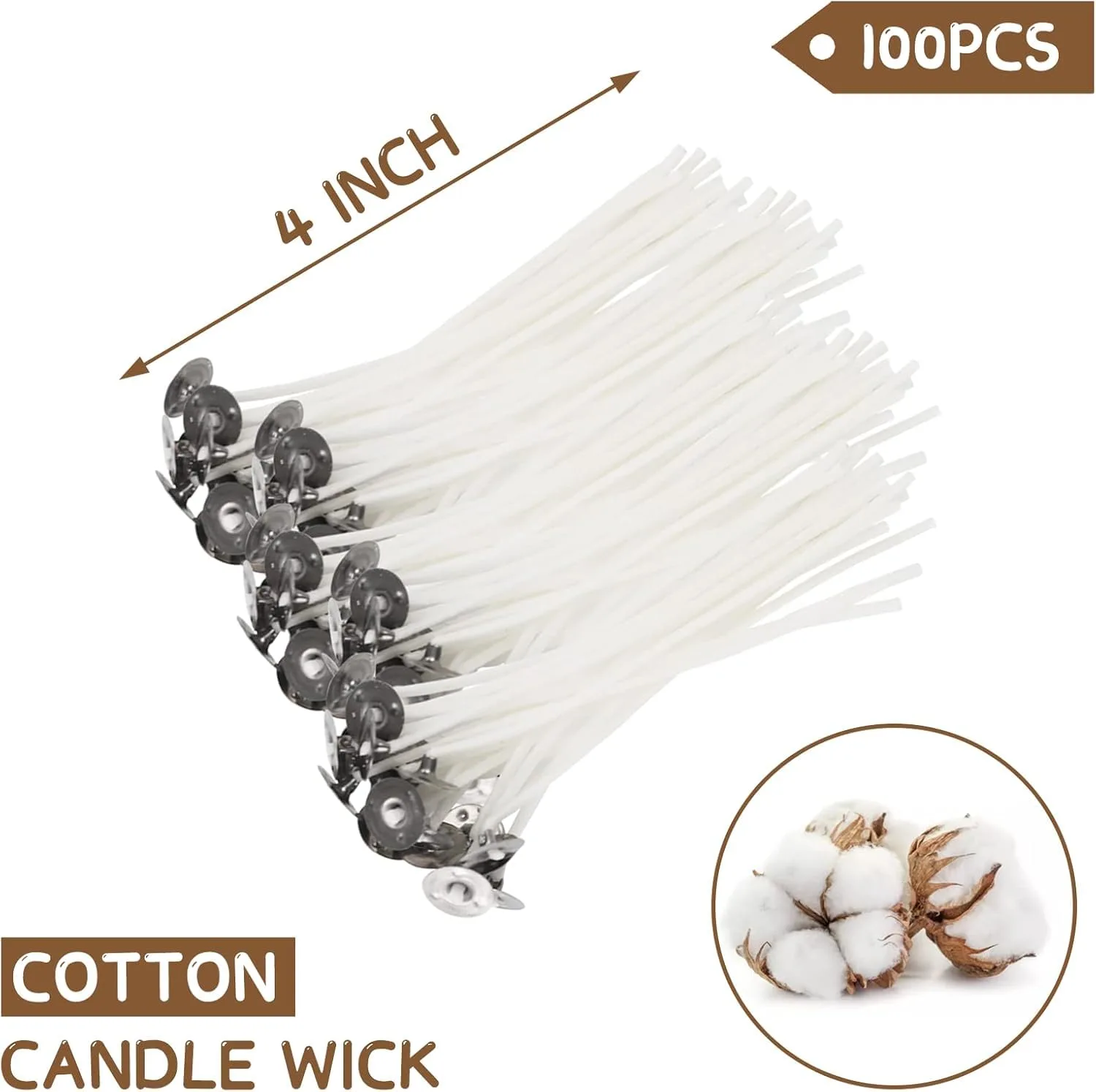 Candle Making Kit, 50 Cotton Wicks 4"(10 cm), 54 Wick Stickers, 10 Wooden Wick Holders image 2