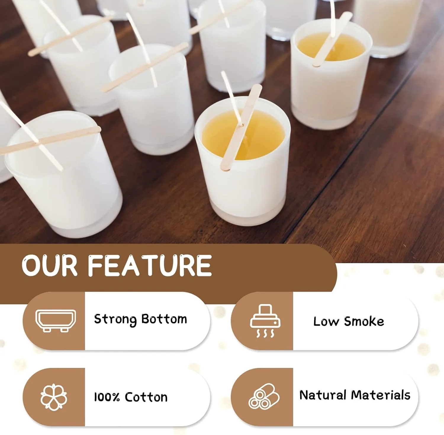 Candle Making Kit, 50 Cotton Wicks 4"(10 cm), 54 Wick Stickers, 10 Wooden Wick Holders image 5
