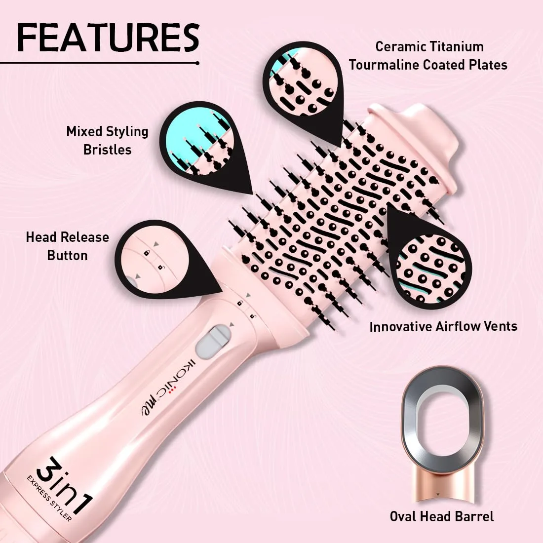IKONIC 3-In-1 Express Styler Hot Air Brush Pink For Women image 7