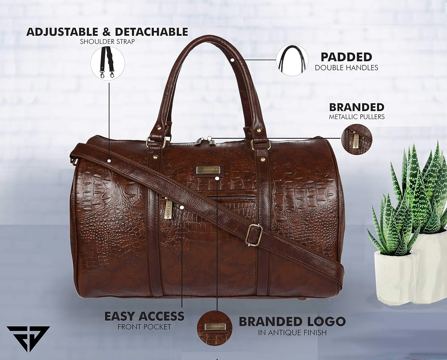 Fur Jaden Brown Textured Leatherette Stylish & Spacious Weekender Duffle Bag for Travel for Men and Women image 2