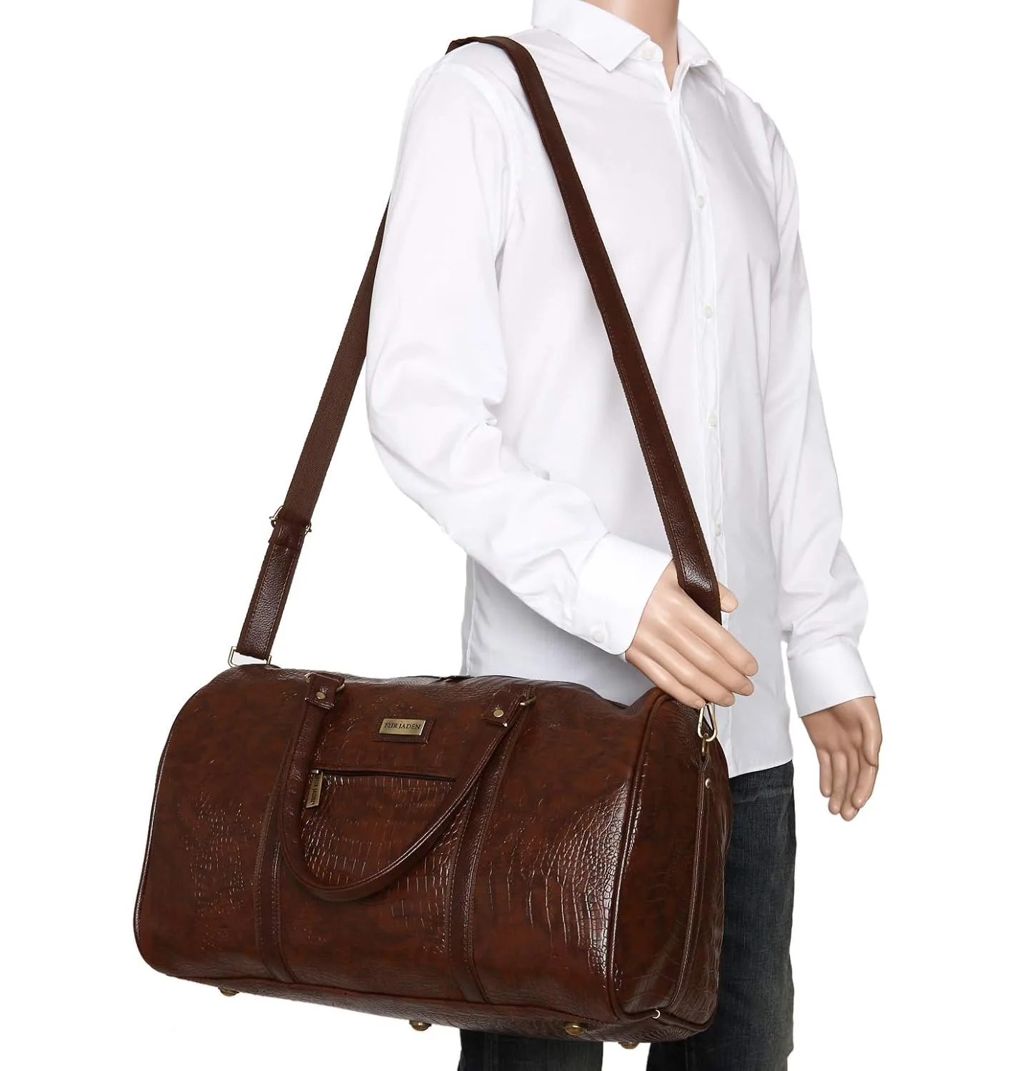 Fur Jaden Brown Textured Leatherette Stylish & Spacious Weekender Duffle Bag for Travel for Men and Women image 3