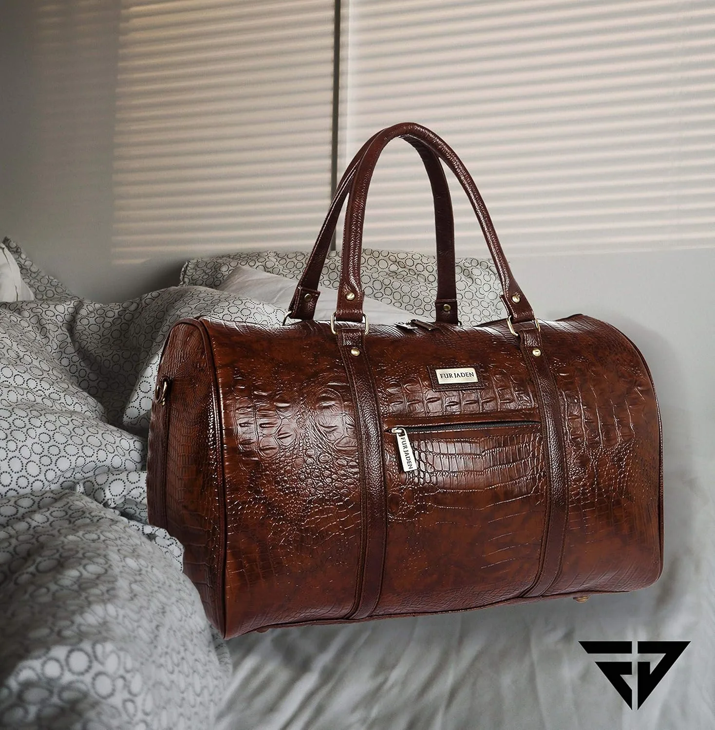 Fur Jaden Brown Textured Leatherette Stylish & Spacious Weekender Duffle Bag for Travel for Men and Women image 5
