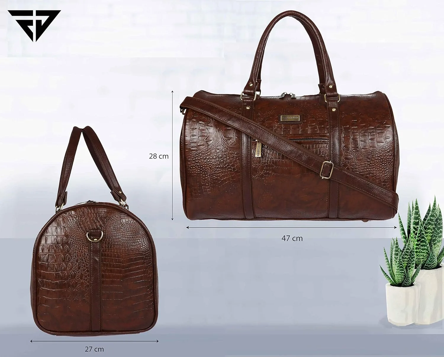 Fur Jaden Brown Textured Leatherette Stylish & Spacious Weekender Duffle Bag for Travel for Men and Women image 6