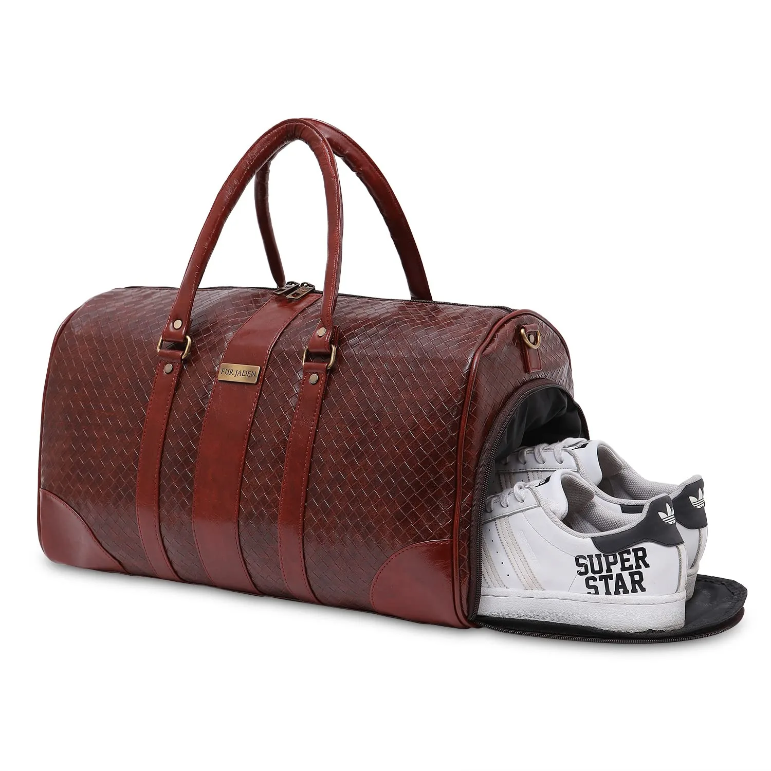 Fur Jaden Brown Textured Leatherette Stylish & Spacious Weekender Duffle Bag for Travel for Men and Women image 7