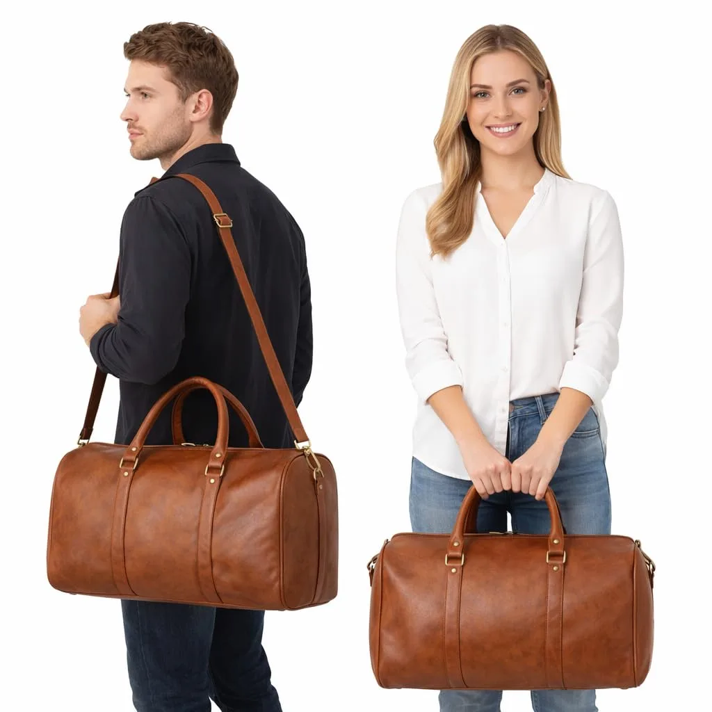 Buy ZAINTO Unisex Duffel Bag for Travelling in Flight Latest Travel Faux Leather Duffle Bags for Men and Women (Tan) at nearme.com.np image 6