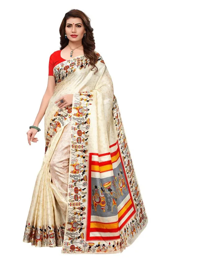 Women's Art Silk Printed Saree with Unstitched Blouse