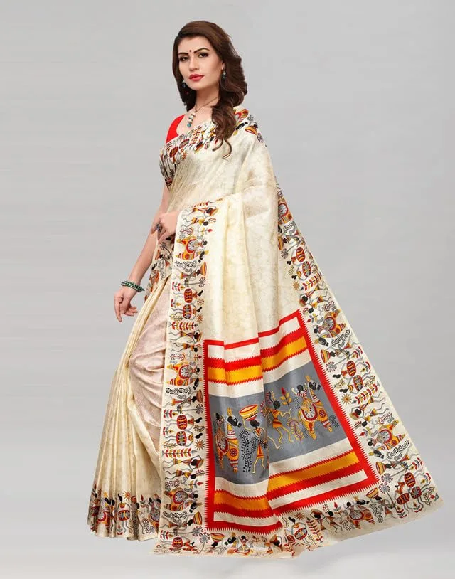 Women's Art Silk Printed Saree with Unstitched Blouse image 2