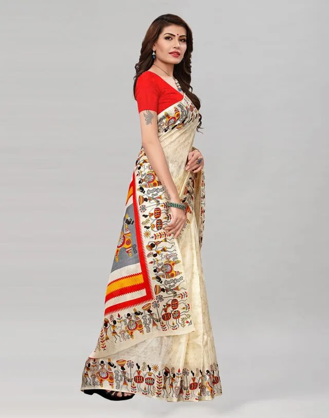 Women's Art Silk Printed Saree with Unstitched Blouse image 3