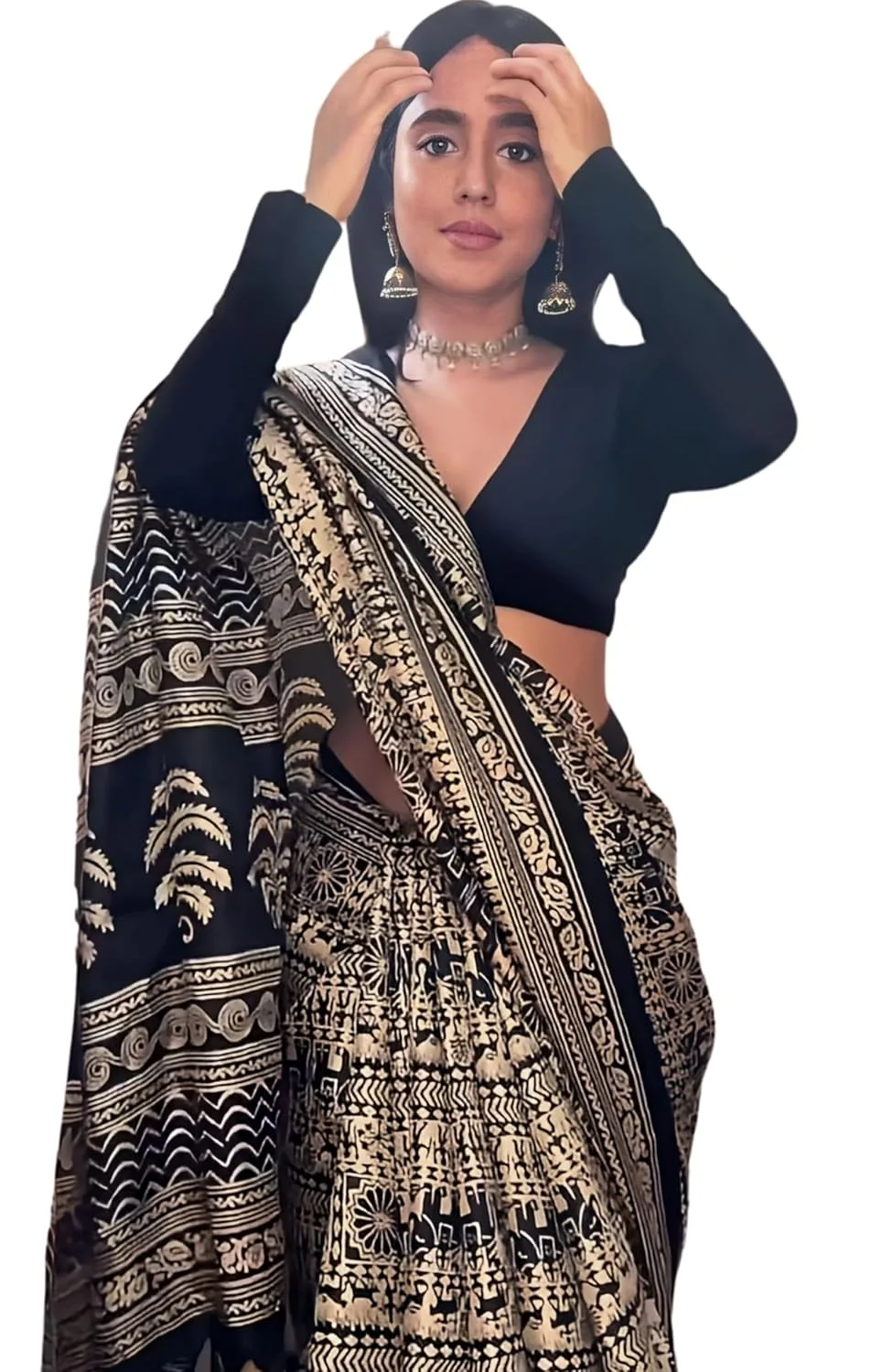 Women's Art Silk Printed Kalamkari Saree With Blouse Piece