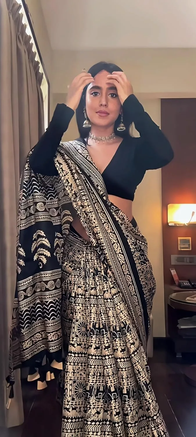 Women's Art Silk Printed Kalamkari Saree With Blouse Piece image 2