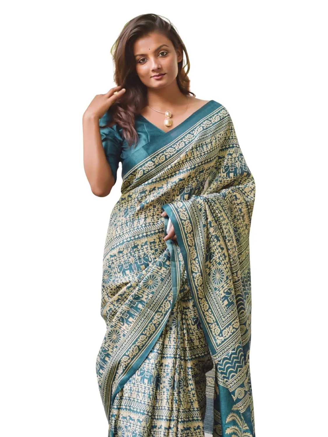 Women's Art Silk Printed Kalamkari Saree With Blouse Piece image 7
