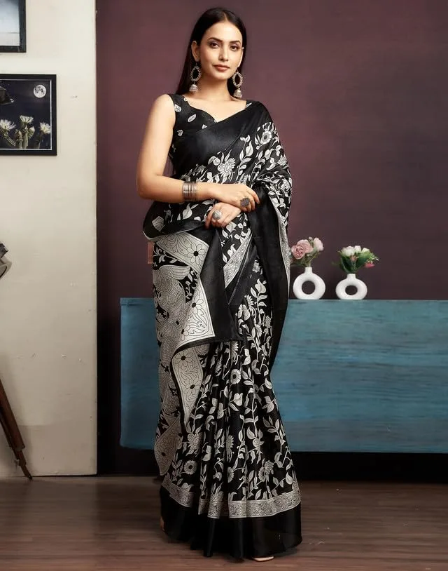 Women's Cotton Saree With Unstitched Blouse image 3