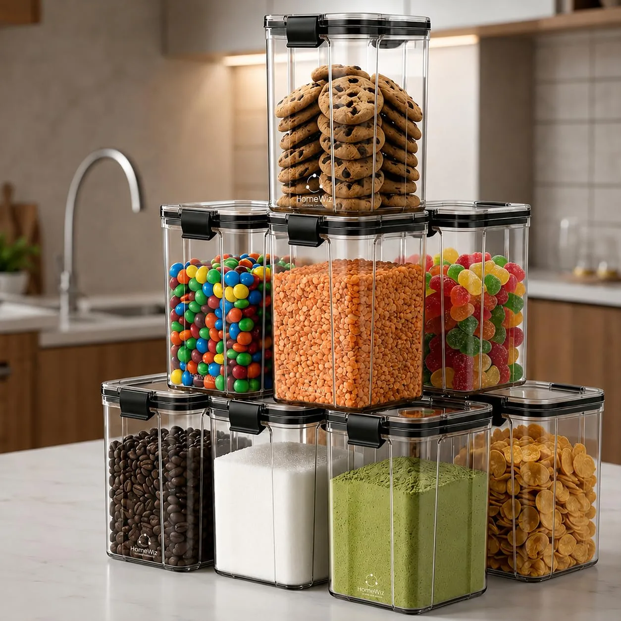 Buy Airtight Kitchen Storage Box 1200ml x8 | Containers For Kitchen Storage Set | Food Grade BPA-Free Kitchen Containers Set