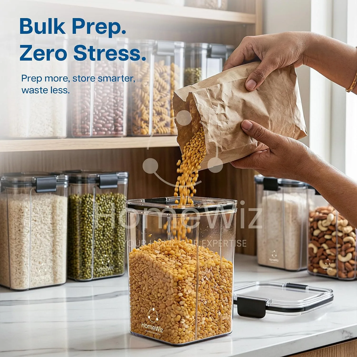 Buy HomeWiz Airtight Kitchen Storage Box 1200ml x8 | Containers For Kitchen Storage Set | Food Grade BPA-Free Kitchen Containers Set With 2 Side Clip-Lock | Stackable, For Pantry and Fridge Storage Online at Low Prices in India image 5