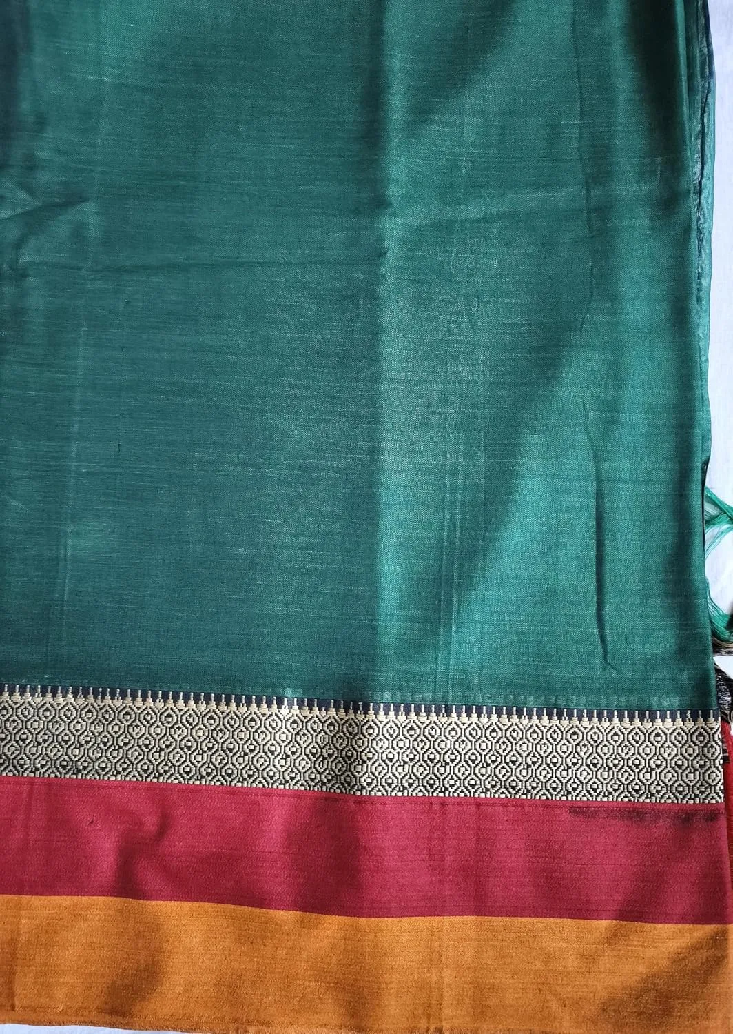 Buy Narayanpet Cotton Saree for Women | Green Plain Body with Contrast Red & Mustard Pallu | Traditional Border South Indian Handloom | Festive & Office Wear | Premium Ethnic Drape at nearme.com.np image 5
