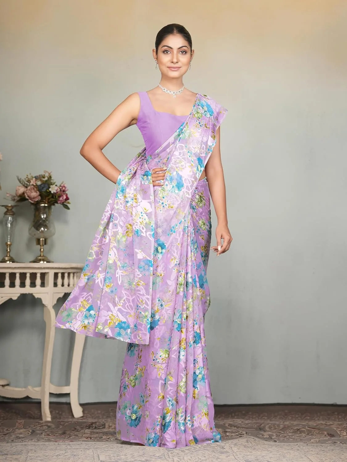 Garden Vareli Georgette Brasso Floral Printed Saree buy at nearme.com.np image 2