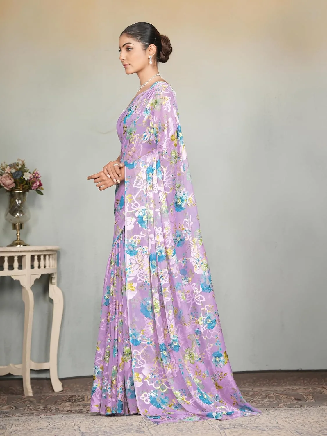 Garden Vareli Georgette Brasso Floral Printed Saree buy at nearme.com.np image 4