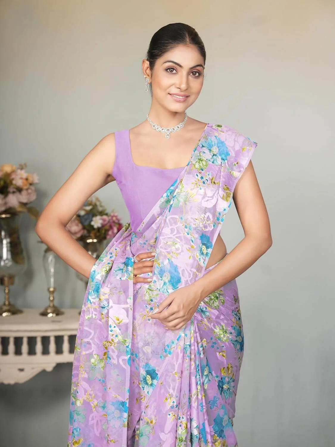 Garden Vareli Georgette Brasso Floral Printed Saree buy at nearme.com.np image 5