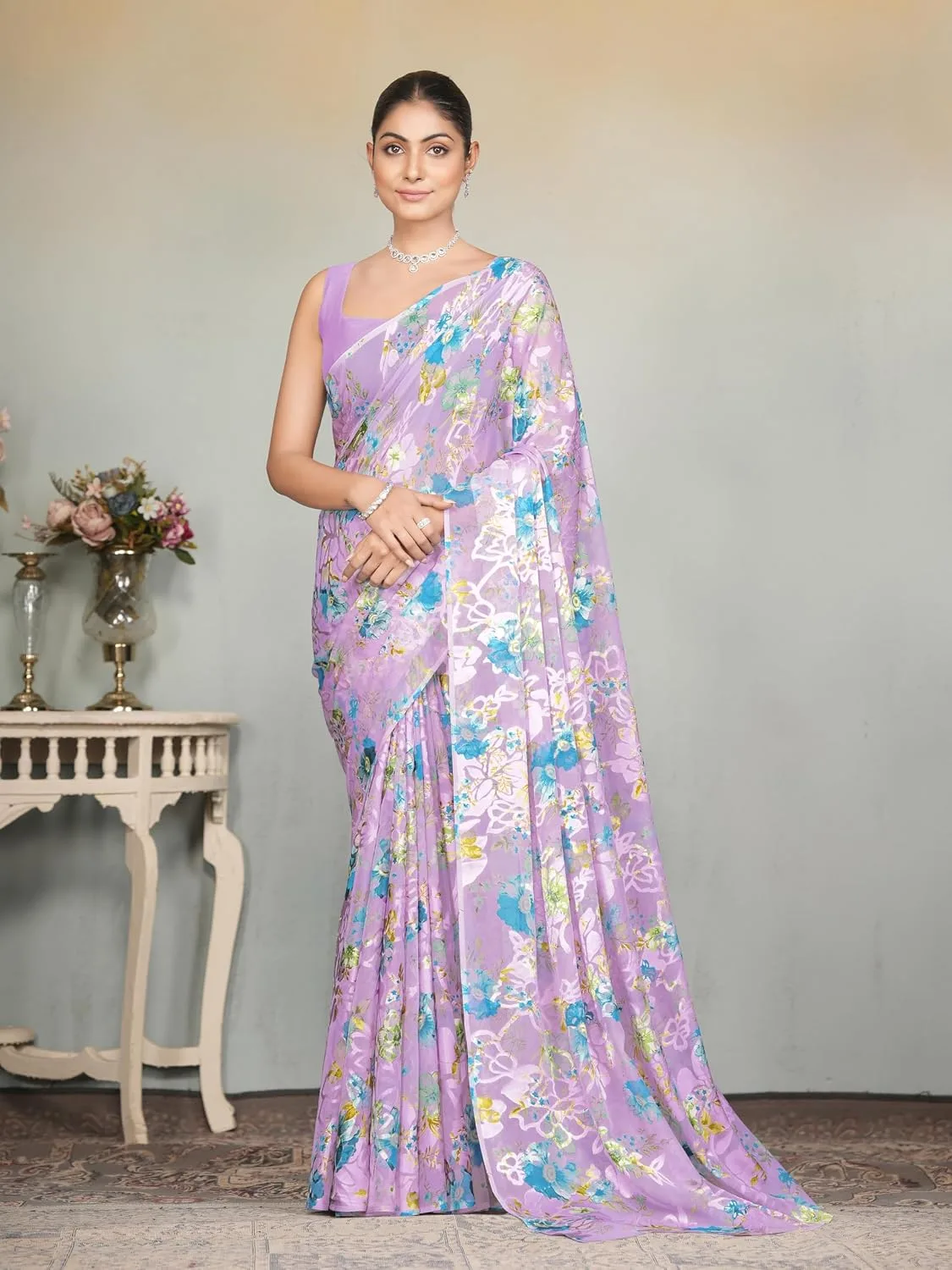 Garden Vareli Georgette Brasso Floral Printed Saree buy at nearme.com.np image 6