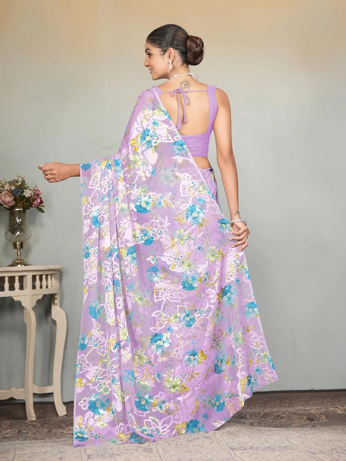 Garden Vareli Georgette Brasso Floral Printed Saree buy at nearme.com.np image 7