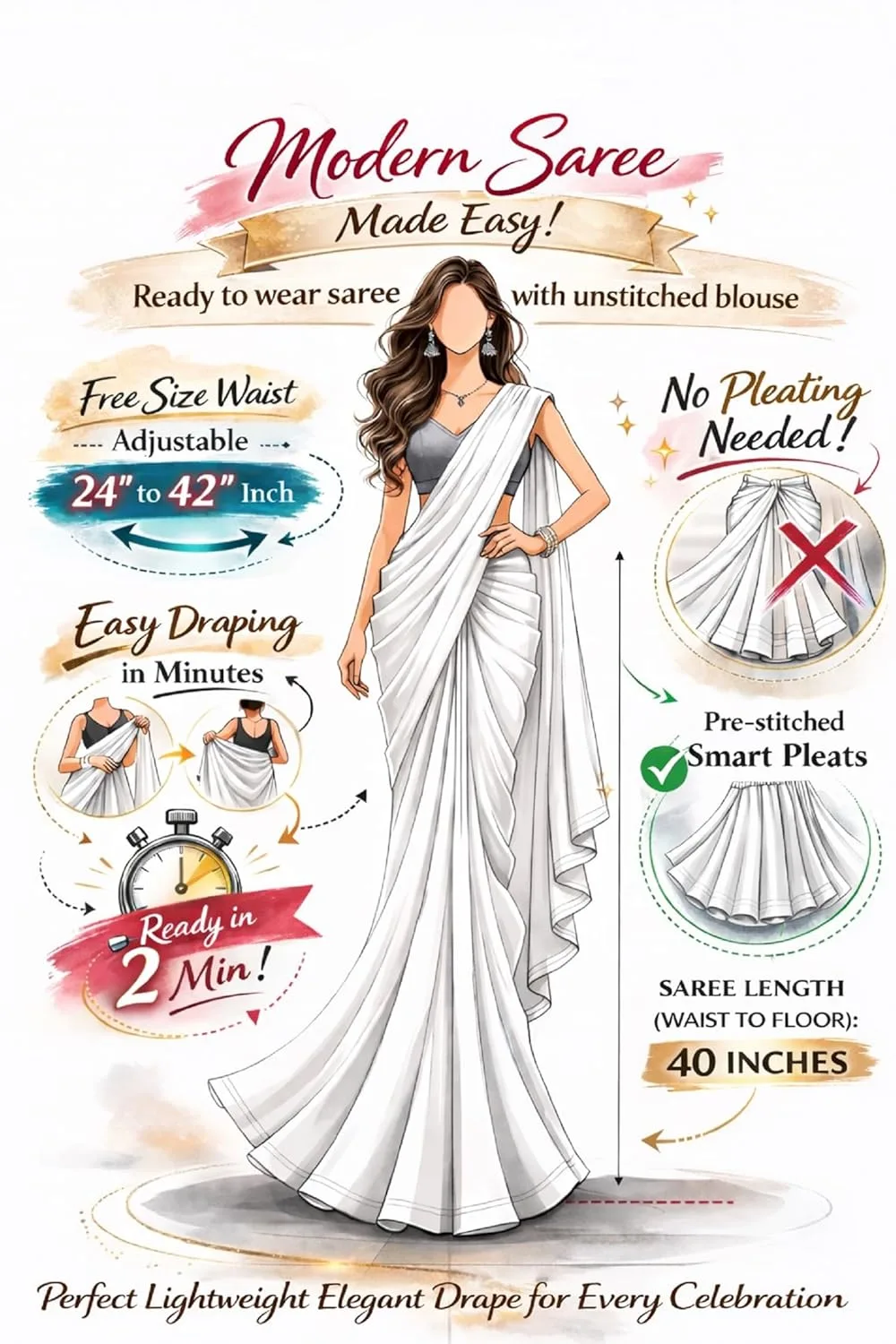 Ready To Wear Saree For Women Satin Silk Readymade buy Near Me image 6