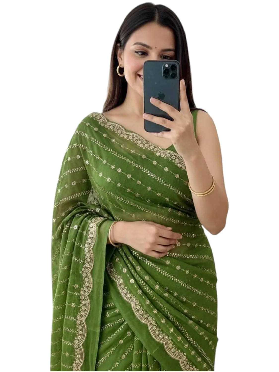 Buy NIRLABH RADHA Women’s Embroidery Work Saree with Designer Border, Festive and Traditional Ethnic Saree with Detailed Thread Work and Elegant Drape Style (Green) at nearme.com.np