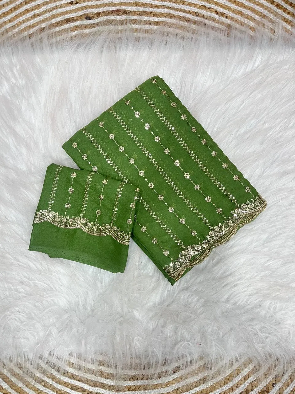Buy NIRLABH RADHA Women’s Embroidery Work Saree with Designer Border, Festive and Traditional Ethnic Saree with Detailed Thread Work and Elegant Drape Style (Green) at nearme.com.np image 3