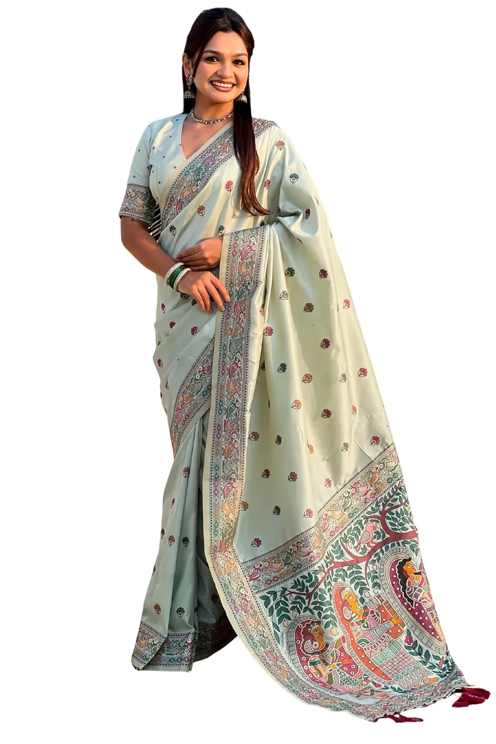 Buy SGF11 Women's Kanjivaram Pure Soft Silk Saree With Unstitched Blouse Piece (Black) at nearme.com.np image 6