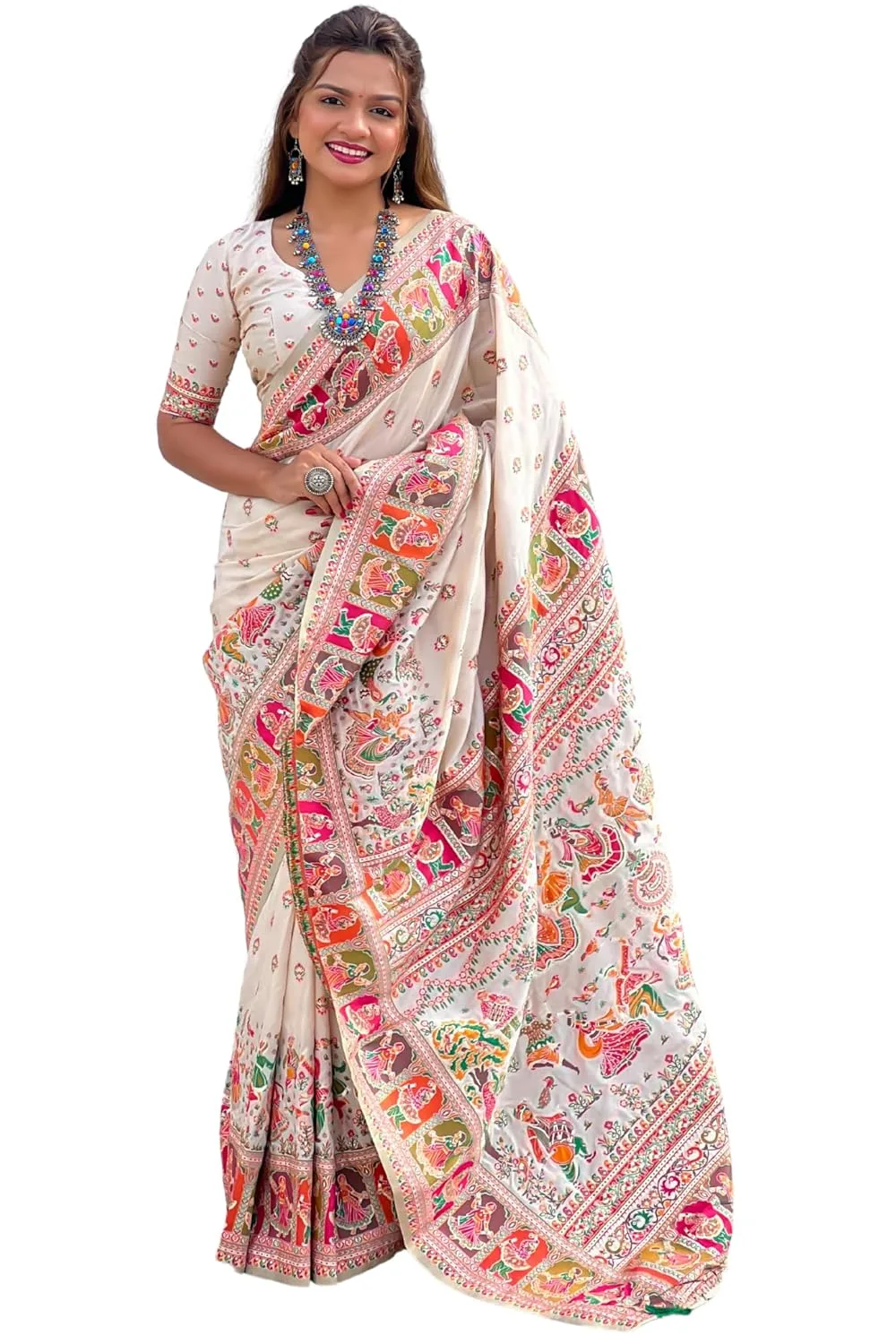 Buy SGF11 Women's Kanjivaram Pure Soft Silk Saree With Unstitched Blouse Piece (Black) at nearme.com.np image 7