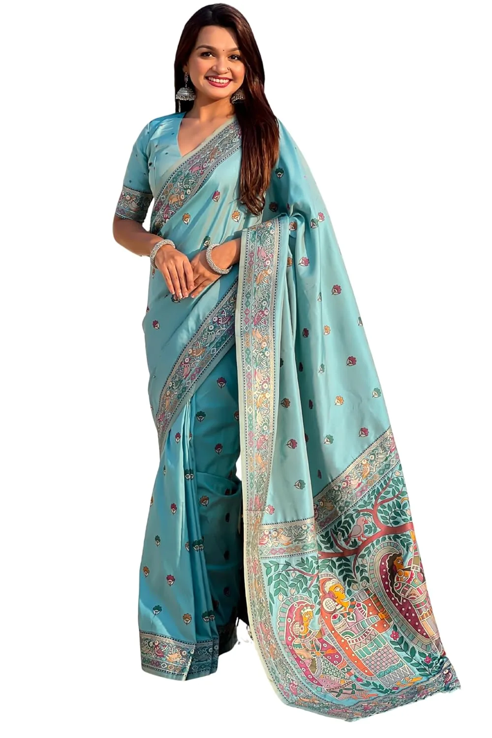 Buy SGF11 Women's Kanjivaram Pure Soft Silk Saree With Unstitched Blouse Piece (Black) at nearme.com.np image 8