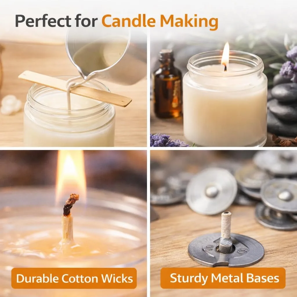 Candle Wicks Set – 150 Pcs 3/5/7 Inch Pre-Waxed Cotton Wicks with Metal Sustainers buy Near Me image 3