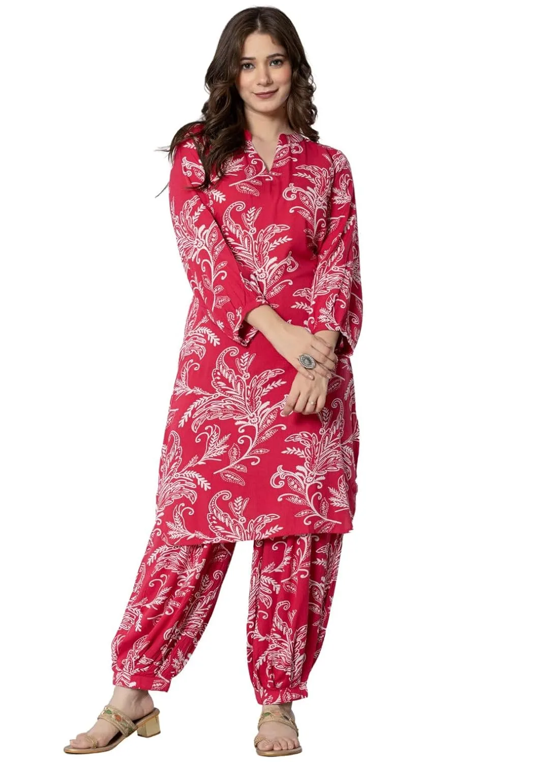 Women's Pure Cotton Printed Straight Cord Kurta Set with Palazzo Pants nearme.com.np