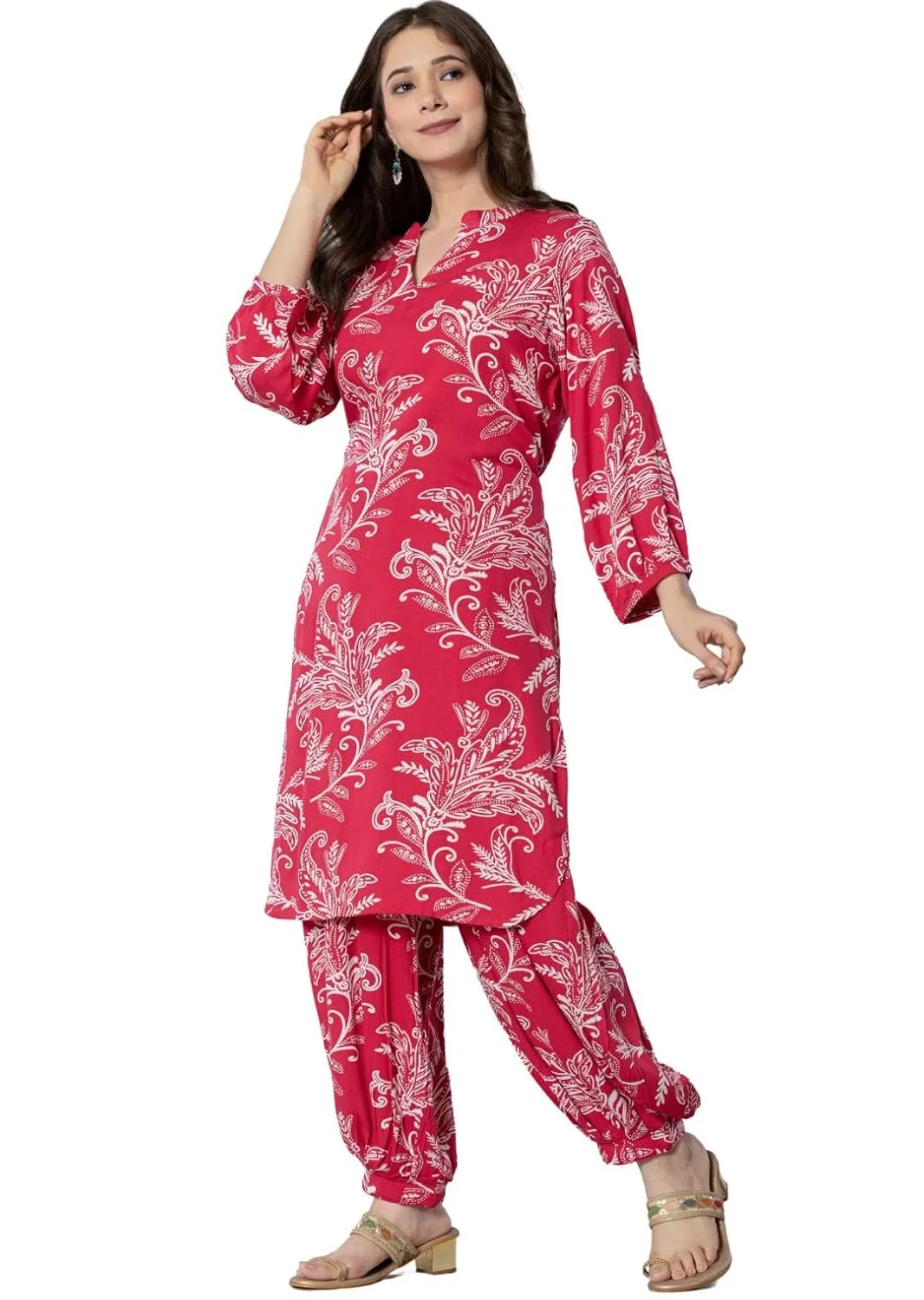 Buy rytras Women's Pure Cotton Printed Straight Kurta Set with Palazzo Pants - Ethnic Wear, Pink(RYT590-New,XXL) at nearme.com.np image 3