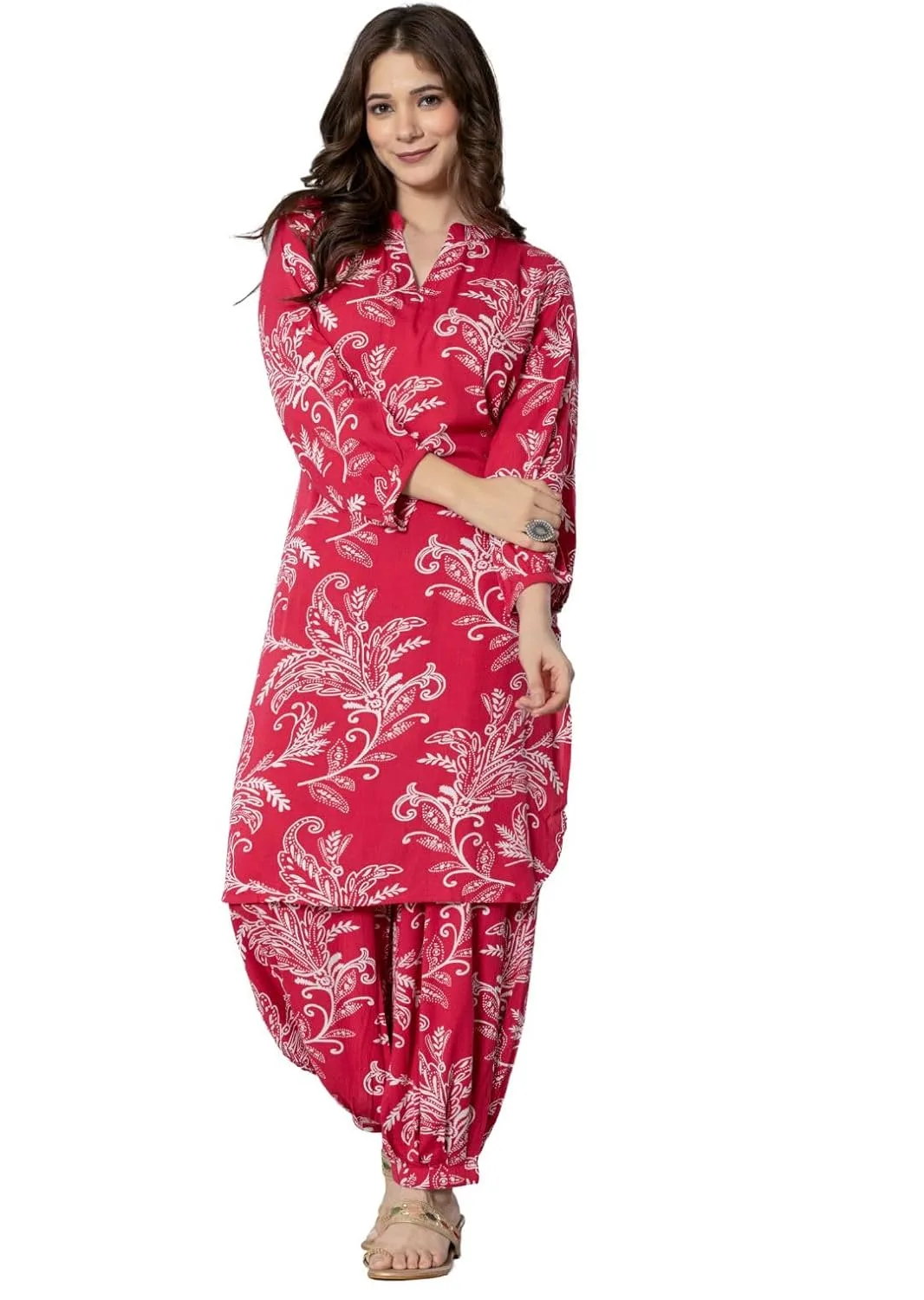 Buy rytras Women's Pure Cotton Printed Straight Kurta Set with Palazzo Pants - Ethnic Wear, Pink(RYT590-New,XXL) at nearme.com.np image 4
