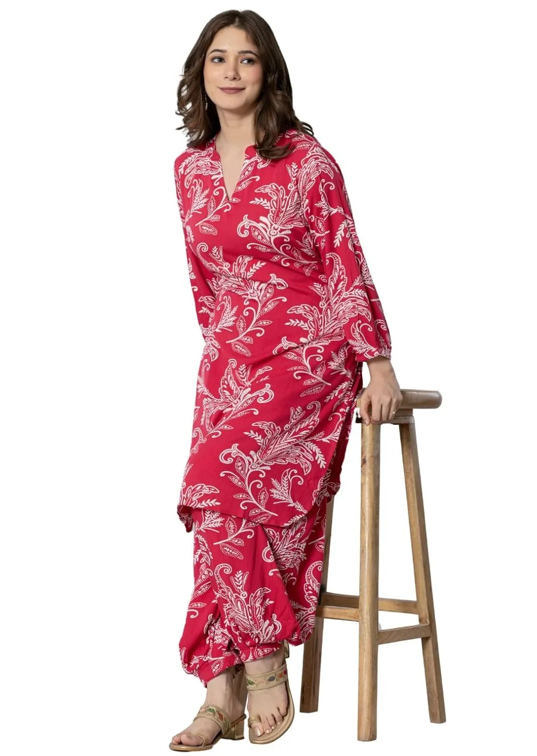 Buy rytras Women's Pure Cotton Printed Straight Kurta Set with Palazzo Pants - Ethnic Wear, Pink(RYT590-New,XXL) at nearme.com.np image 5