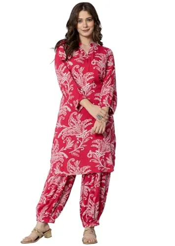 Buy rytras Women's Pure Cotton Printed Straight Kurta Set with Palazzo Pants - Ethnic Wear, Pink(RYT590-New,XXL) at nearme.com.np image 8 — Pink