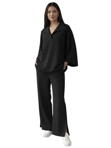 Buy GRECIILOOKS Co Ord Set for Women Stylish | Linen Cord Set for Women – Oversized Top and Wide Leg Pants Set for Woman's | Casual Travel Airport Outfit for Summer Co-ord Set | Dress for Woman at nearme.com.np image 9 — Charcoal