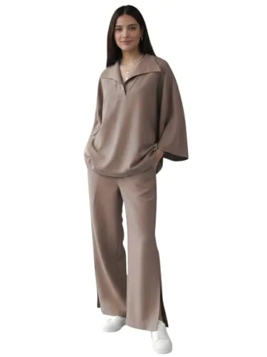 Buy GRECIILOOKS Co Ord Set for Women Stylish | Linen Cord Set for Women – Oversized Top and Wide Leg Pants Set for Woman's | Casual Travel Airport Outfit for Summer Co-ord Set | Dress for Woman at nearme.com.np image 10 — Khaki