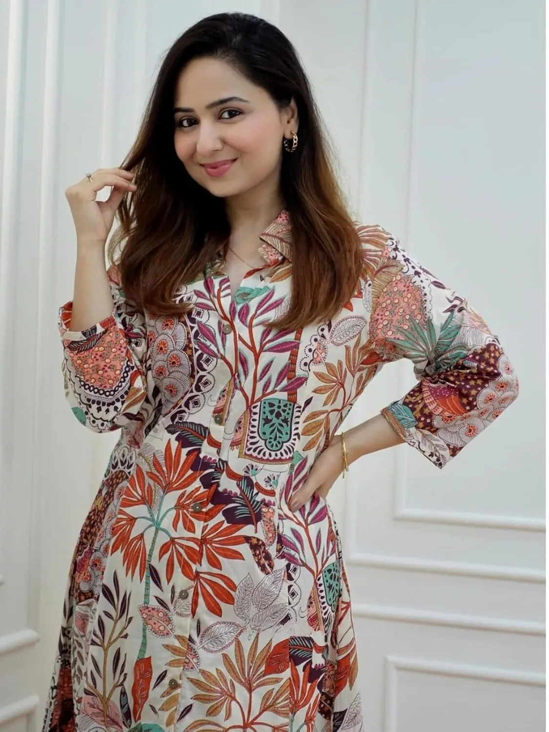 Buy GRECIILOOKS Women Cotton Blend Floral Standard Length Kurti Festive Regular Fit Kurta Set (GL-k2716&P138_Multicolour_XL) at nearme.com.np image 3