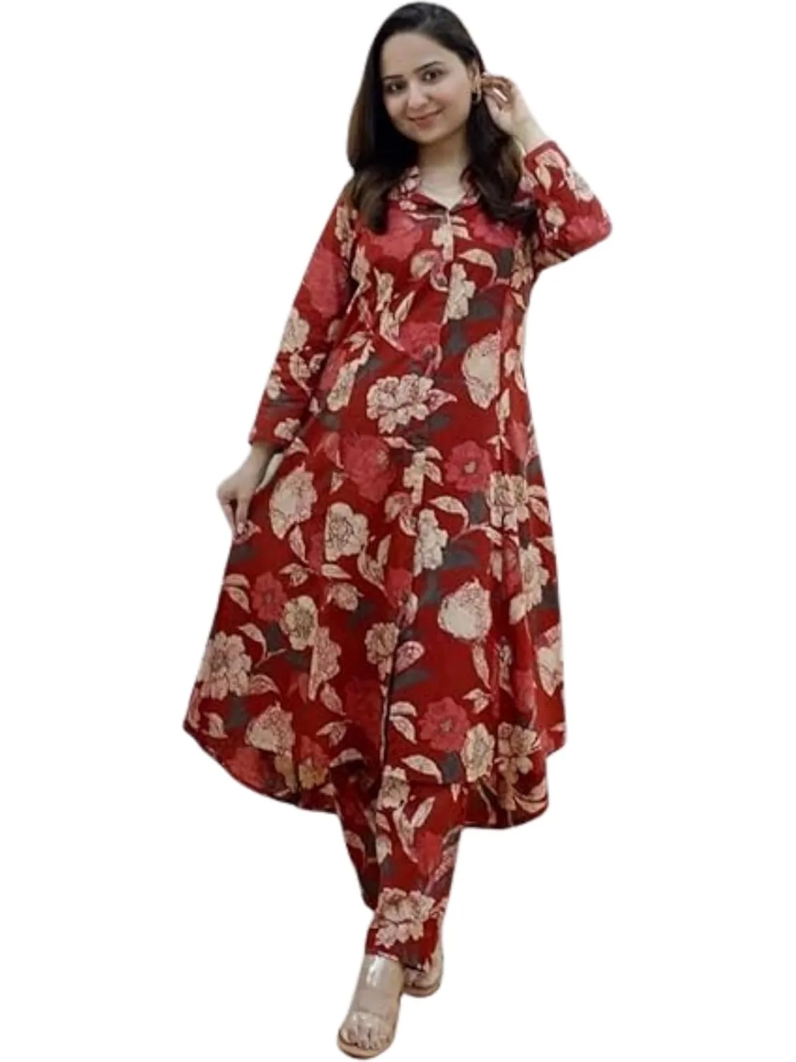Buy GRECIILOOKS Women Cotton Blend Floral Standard Length Kurti Festive Regular Fit Kurta Set (GL-k2716&P138_Multicolour_XL) at nearme.com.np image 8