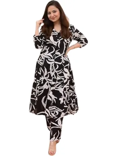 Buy GRECIILOOKS Women Cotton Blend Floral Standard Length Kurti Festive Regular Fit Kurta Set (GL-k2716&P138_Multicolour_XL) at nearme.com.np image 11 — BLACK2