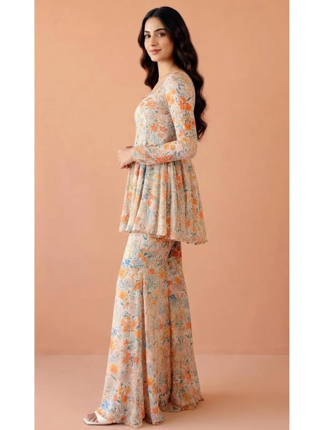 Buy GRECIILOOKS Women Printed Kurti Set with Sharara Pants | Ethnic Kurta Set for Women | Party Outfit Traditional Dress for Woman | Flared Palazzo Kurta Set at nearme.com.np image 3