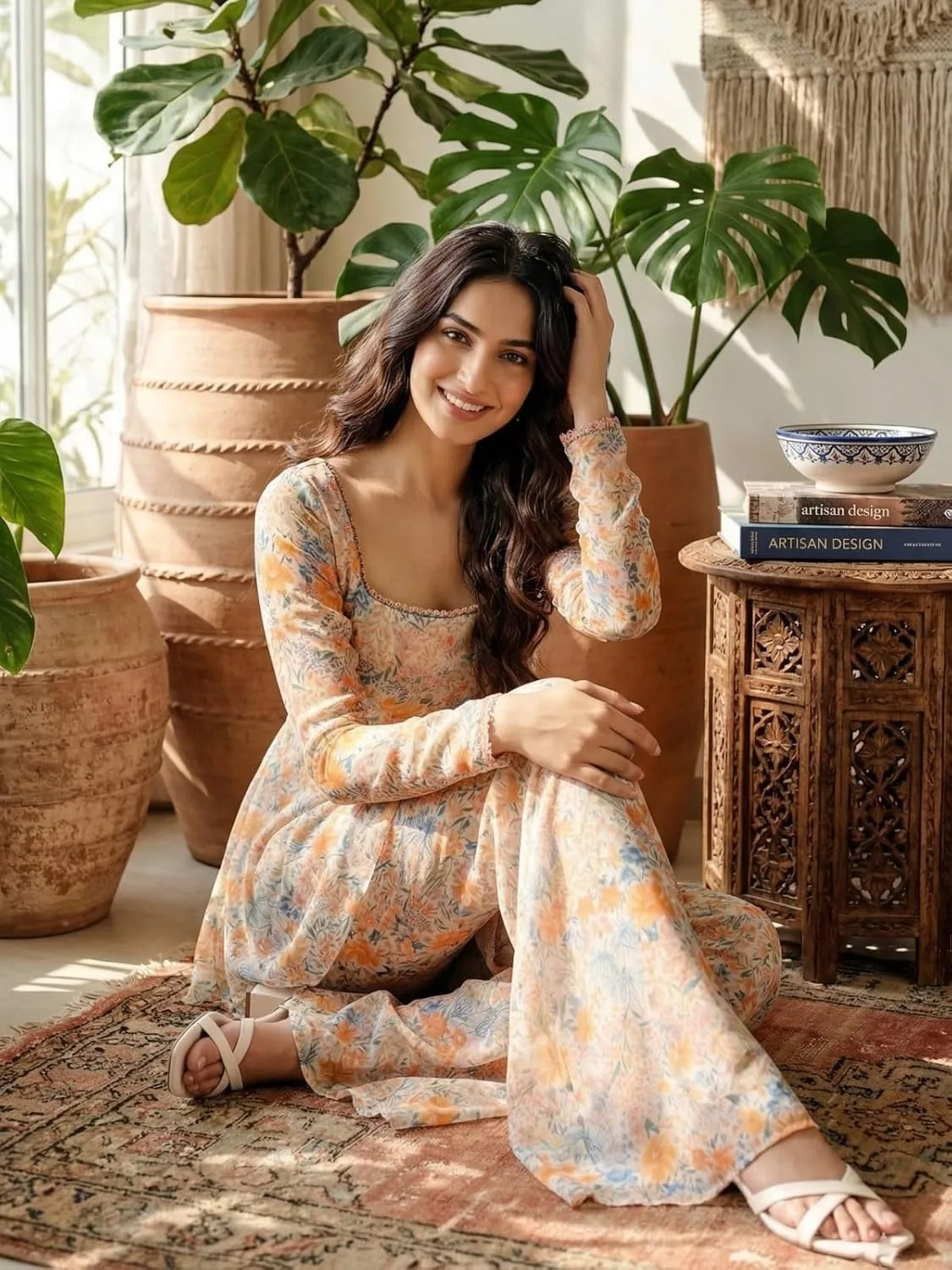 Buy GRECIILOOKS Women Printed Kurti Set with Sharara Pants | Ethnic Kurta Set for Women | Party Outfit Traditional Dress for Woman | Flared Palazzo Kurta Set at nearme.com.np image 6