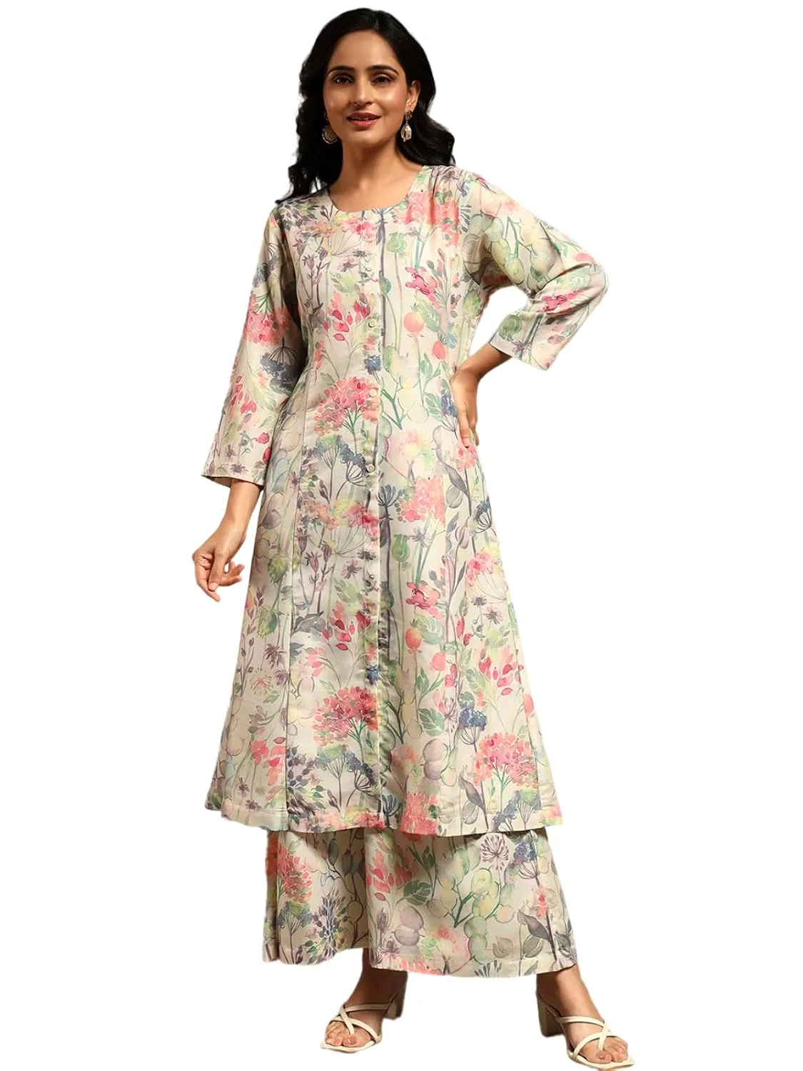 Rayon A-Line Printed Kurta with Palazzo for Women Ethnic Co-ord Set at nearme.com.np