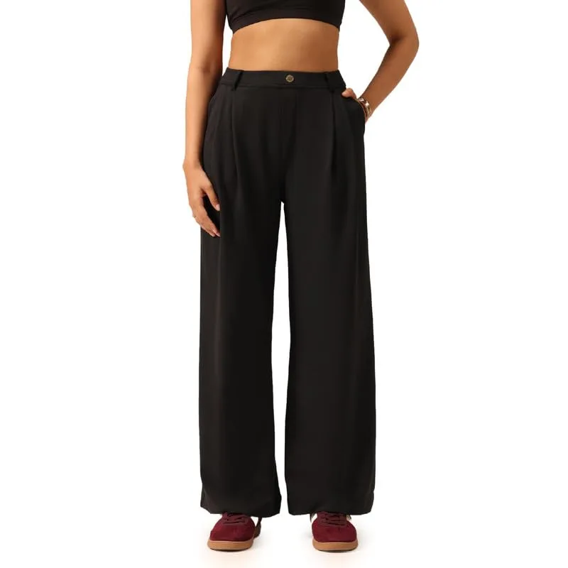 Buy BlissClub Womens Cloud Korean Pants, High-Rise fit, Wide-Leg Silhouette, Soft-Handfeel, All-Day Comfort, Citywear at nearme.com.np image 9 — Bliss Black