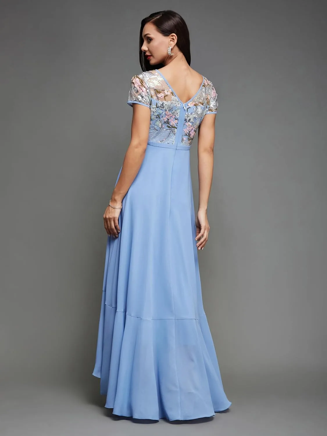 Women's Round Neck Short Sleeve Floral Layered Midi Dress at Near Me Nepal Online Store image 4