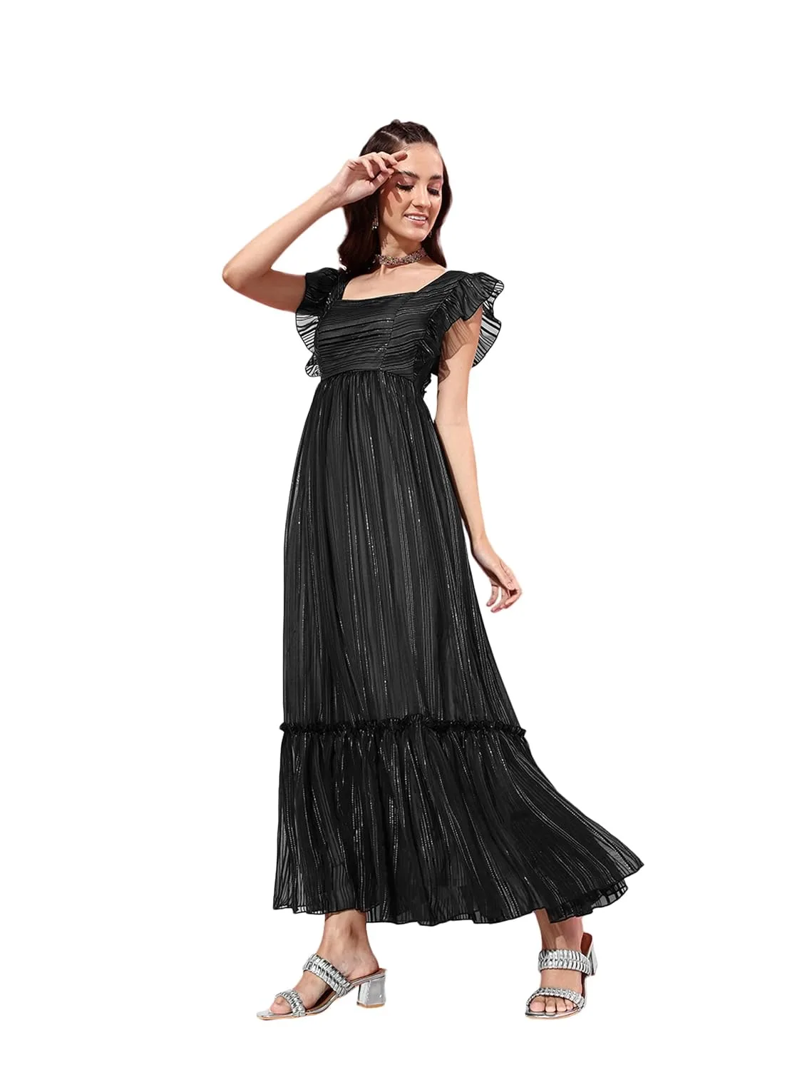 Women's Round Neck Short Sleeve Floral Layered Midi Dress at Near Me Nepal Online Store image 7
