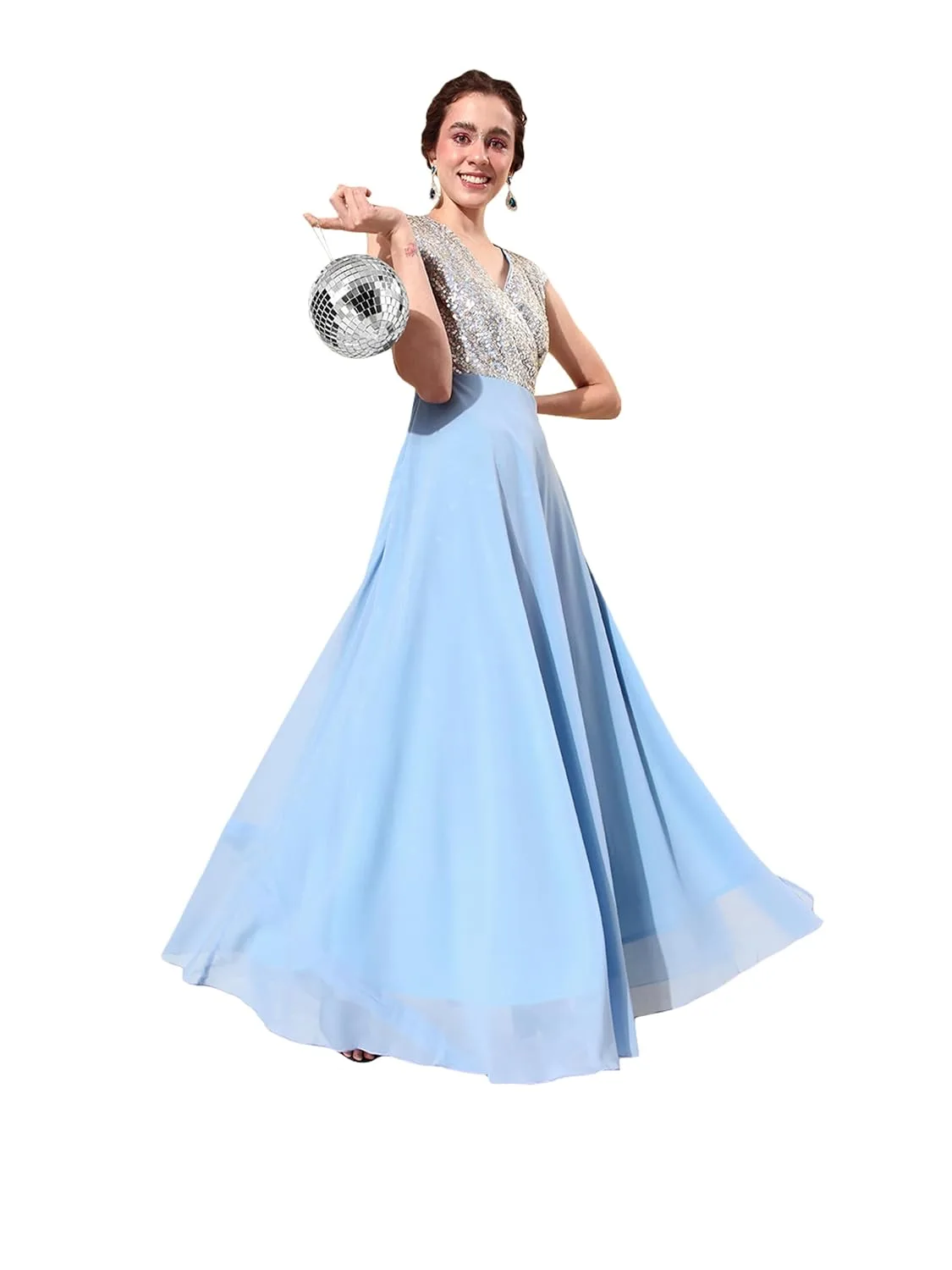 Women's Round Neck Short Sleeve Floral Layered Midi Dress at Near Me Nepal Online Store image 8